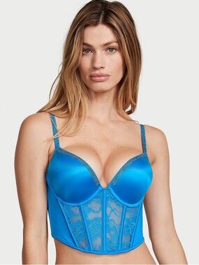 Victoria’s Secret Sexy Bombshell Shine Strap PushUp Corset Top Size 32A Blue NWT
